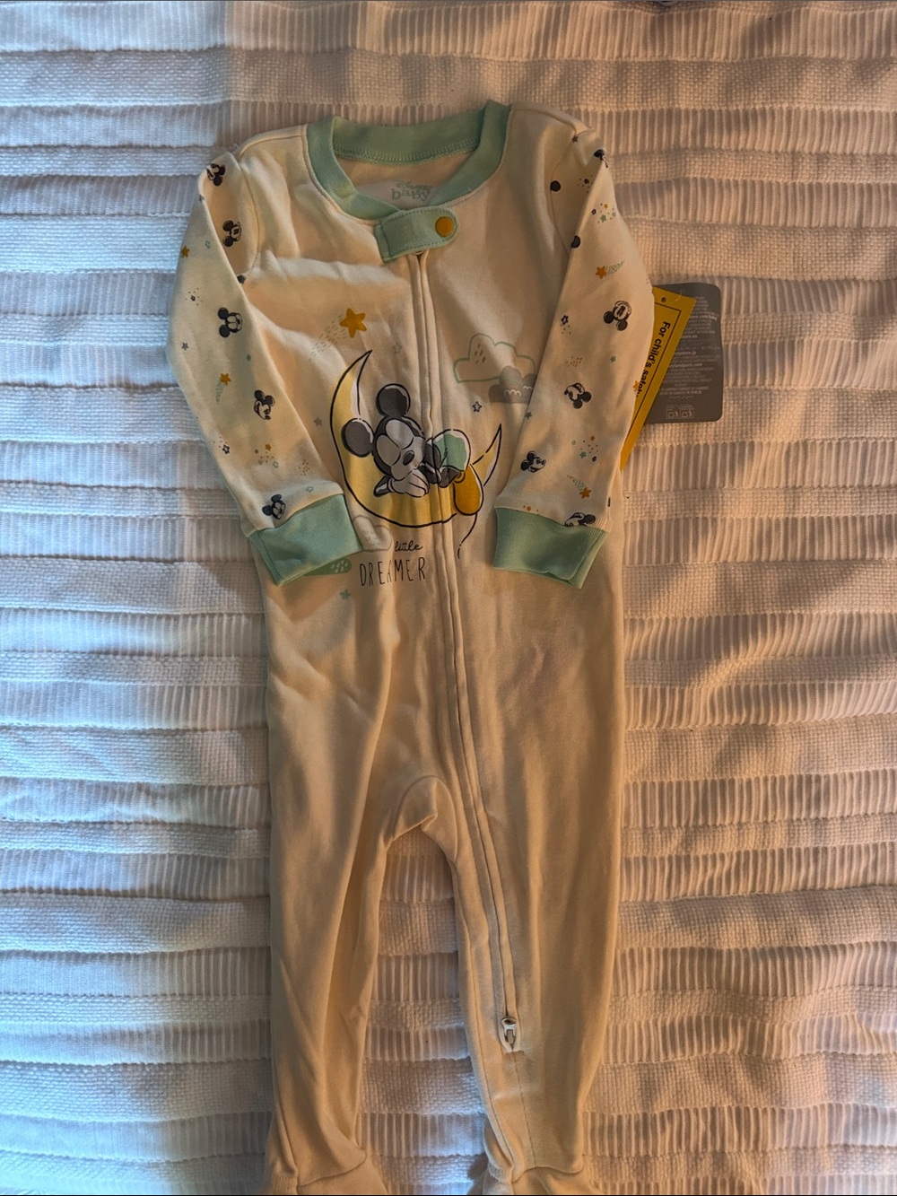 Disney Cream and Mint Mickey Moon Footed One-Piece